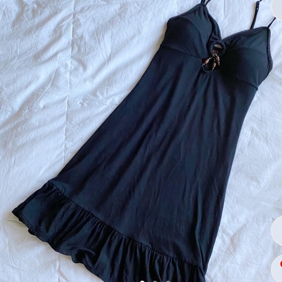 Vintage Guess padded mini dress black and brown spaghetti strap size S Y2K - Picture 1 of 5